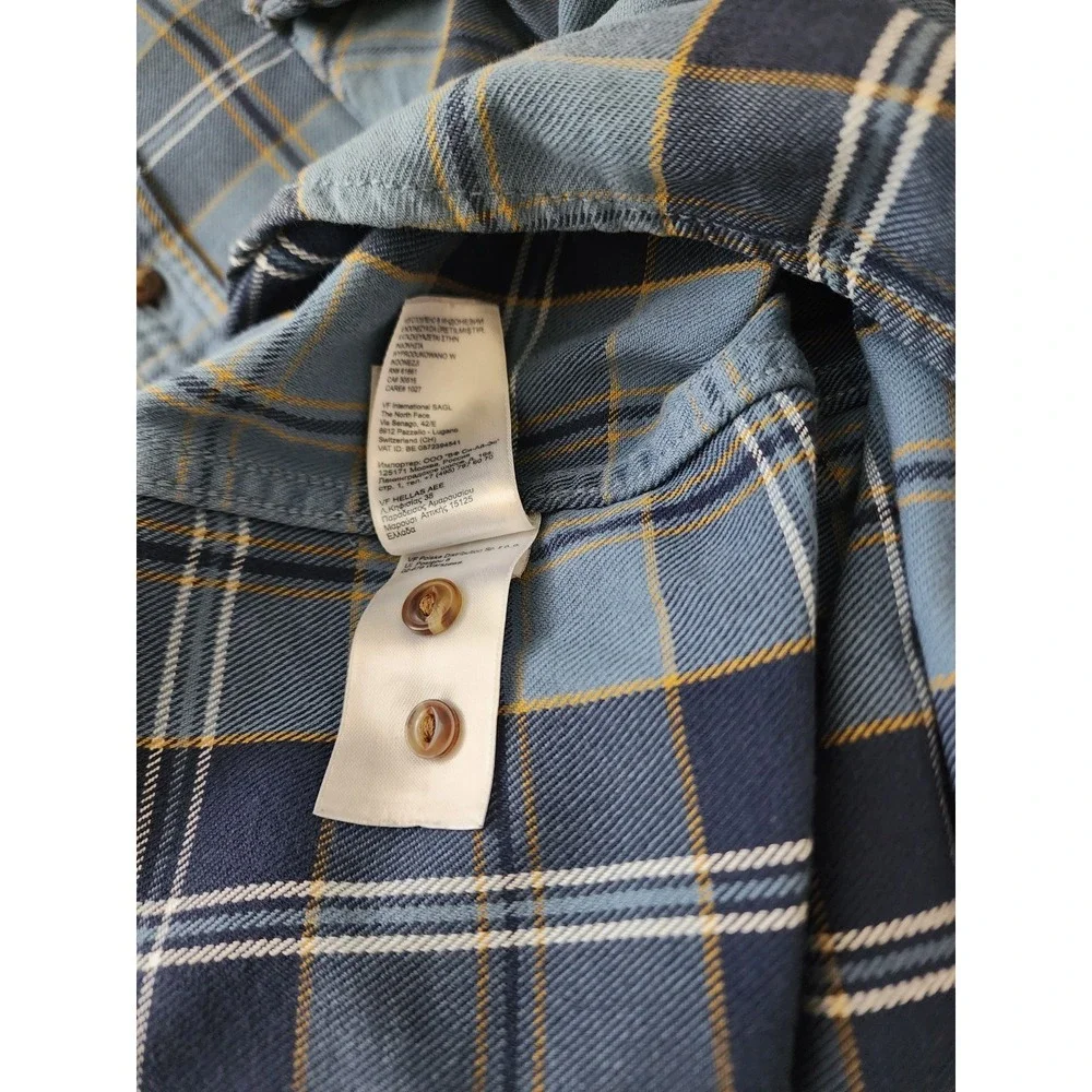 The North Face Flannel Shirt Mens XL‎ Blue Plaid Button Up Cotton Long